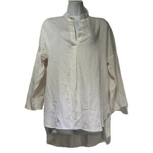 Zara White Top Blouse Popover Career Work Collarless Size M